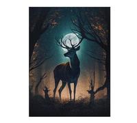 52x38cm/1000pcs Jigsaw Puzzle for Adults Forest Deer Under Moonlight Jigsaw Puzzle Family Games A Work of Art Unique Gifts for Birthday And Christmas 52x38cm/1000pcs