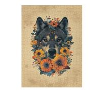 52x38cm/1000pcs Jigsaw Puzzle for Adults Wolf in Flowers Puzzle for Adults Family Game Difficult Challenge Parent-child Interaction 52x38cm/1000pcs