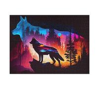 52x38cm/1000pcs Jigsaw Puzzle for Teenagerss Wolf Silhouette with Forest Background Puzzles for Adults Family Game For Family Fun Christmas Birthday Gifts 52x38cm/1000pcs