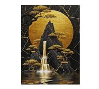 52x38cm/1000pcs Jigsaw Puzzle Golden Waterfall And Bonsai Trees Adult Jigsaw Puzzle Relaxing Games Enhance Memory Unique Birthday And Xmas Gifts 52x38cm/1000pcs