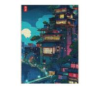 52x38cm/1000pcs Jigsaw Puzzles for Adults Japanese Town at Night Digital Art Puzzles for Adults Hands-on Game Perfect Decoration Unique Gifts for Birthday And Christmas 52x38cm/1000pcs