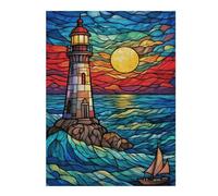 52x38cm/1000pcs Jigsaw Puzzles for Adults Jigsaw Lighthouse Sailboat Sunset Adult Puzzles Relaxing Games A Work of Art Fun at Home Activities, 52x38cm/1000pcs