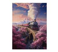 52x38cm/1000pcs Jigsaw Puzzles for Adults Jigsaw Vintage Sakura Steam Train Puzzles for Adults Brain Teaser Game Wall Art Christmas Birthday Gifts 52x38cm/1000pcs