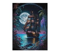52x38cm/1000pcs Jigsaw Puzzles for Adults Pirate Ship Moonlight Adult Jigsaw Puzzle Hands-on Game Enhance Memory Birthday And Unique Gifts 52x38cm/1000pcs