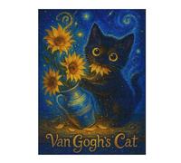 52x38cm/1000pcs Jigsaw Puzzles for Adults Starry Night Black Cat with Sunflowers Adult Jigsaw Puzzle Hands-on Game Enhance Memory Birthday And Unique Gifts 52x38cm/1000pcs