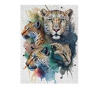 52x38cm/1000pcs Jigsaw Puzzles for Adults Teenagerss 4 Leopards Head Watercolor Jigsaw Puzzle Relaxing Games Analysis And Logic Birthday And Unique Gifts 52x38cm/1000pcs