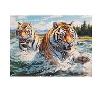 52x38cm/1000pcs Jigsaw Puzzles for Adults Tigers in Action River Roar Puzzles for Adults DIY Toys Home Decoration Difficult And Challenge 52x38cm/1000pcs