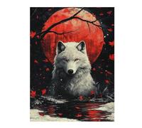52x38cm/1000pcs Jigsaw Puzzles for Adults White Wolf Red Moon Jigsaw for Adults Relax Games For Family Fun for Is Ideal As A Gift 52x38cm/1000pcs