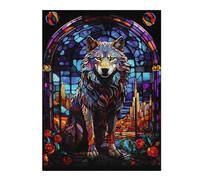 52x38cm/1000pcs Jigsaw Puzzles for Adults Wolf City Stained Glass Puzzles for Adults Hands-on Game Perfect Decoration Unique Gifts for Birthday And Christmas 52x38cm/1000pcs