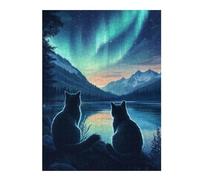 52x38cm/1000pcs Jigsaw Puzzles for Teenagerss Cats Under Aurora Borealis Northern Lights Jigsaw for Adults Family Game Difficult Hard Christmas Birthday Gifts 52x38cm/1000pcs