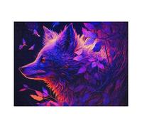 52x38cm/1000pcs Jigsaw Puzzles for Teenagerss Jigsaw Neon Wolf Amidst Luminous Leaves Puzzle for Adults Relax Games Improve Memory for Birthday, Chrismas 52x38cm/1000pcs