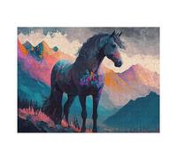 52x38cm/1000pcs Jigsaw Puzzles for Teenagerss Jigsaw Painted Horse in Mountainscape Jigsaw Hands-on Game Improve Memory for Birthday, Chrismas 52x38cm/1000pcs