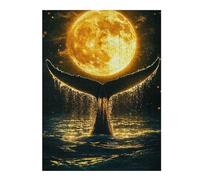 52x38cm/1000pcs Jigsaw Puzzles for Teenagerss Jigsaw Whale Tail And Full Moon Teenagers Puzzles Relax Games Perfect Decoration Deal As Gifts for The Whole Family 52x38cm/1000pcs