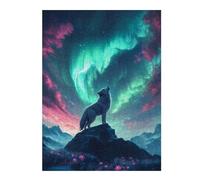 52x38cm/1000pcs Jigsaw Puzzles for Teenagerss Jigsaw Wolf Howling Under Aurora Borealis Puzzles for Adults Relaxing Games For Family Fun for Birthday, Chrismas 52x38cm/1000pcs
