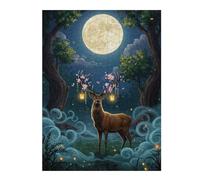 52x38cm/1000pcs Jigsaw Puzzles for Teenagerss Magical Deer in Moonlight Forest Jigsaw Brain Teaser Game Wall Decoration Unique Birthday And Xmas Gifts 52x38cm/1000pcs