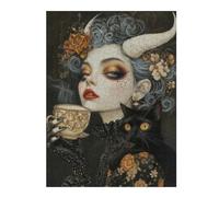 52x38cm/1000pcs Jigsaw Puzzles for Teenagerss Witchcore Tea Time with Black Cat Familiar Jigsaws for Adults Toy Wall Decor Difficult Hard Help The Brain Exercise 52x38cm/1000pcs