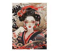 52x38cm/1000pcs Jigsaw Puzzles Geisha Portrait with Floral And Wave Motifs Puzzle for Adults Relaxing Games Precision Cutting Unique Birthday And Xmas Gifts 52x38cm/1000pcs
