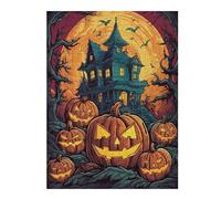 52x38cm/1000pcs Jigsaw Puzzles- Halloween Haunted House with Pumpkins Jigsaws for Adults Brain Teaser Game Precision Cutting Deal As Gifts for The Whole Family 52x38cm/1000pcs