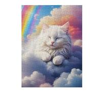 52x38cm/1000pcs Jigsaw Puzzles White Cat Sleeping Clouds Puzzle for Adults Relaxing Games Precision Cutting Unique Birthday And Xmas Gifts 52x38cm/1000pcs