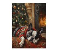 52x38cm/1000pcs Jigsaws Adults Puzzles Boston Terrier in Sweater by Fireplace Painting Adult Jigsaw Puzzle Relax Games Difficult Challenge Birthday And Unique Gifts 52x38cm/1000pcs