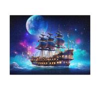 52x38cm/1000pcs Jigsaws Adults Puzzles Fantasy Sailing Ship Under Moonlight Adult Puzzles DIY Toys But Fun And Humorous Unique Gifts for Birthday And Christmas 52x38cm/1000pcs