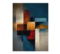 52x38cm/1000pcs Jigsaws Adults Puzzles Gifts Abstract Rectangular Structure - Teal, Ochre & Red Geometry Jigsaw Puzzle Relax Games Staycation Kill Time Birthday Present, Gifts, 52x38cm/1000pcs