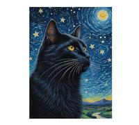 52x38cm/1000pcs Jigsaws Adults Puzzles Gifts Black Cat Starry Night Jigsaw Puzzle Relax Games Staycation Kill Time Birthday Present, Gifts, 52x38cm/1000pcs