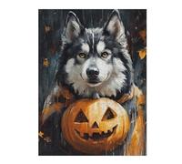 52x38cm/1000pcs Jigsaws Adults Puzzles Gifts Halloween Wolf with Jack-o'-Lantern Puzzles for Adults Relaxing Games A Work of Art Gifts for Friends And Family 52x38cm/1000pcs
