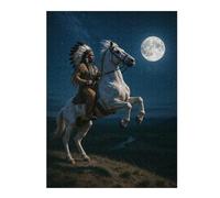 52x38cm/1000pcs Jigsaws Adults Puzzles Gifts Native American on Horse Under Moonlight Puzzle for Adults Hands-on Game Wall Decoration Gifts for Friends And Family 52x38cm/1000pcs
