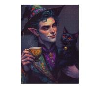 52x38cm/1000pcs Jigsaws for Adults Puzzle Elf Wizard with Black Cat And Tea Teenagers Puzzles Brain Teaser Game Analysis And Logic Gifts for Friends And Family 52x38cm/1000pcs