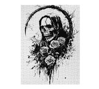52x38cm/1000pcs Jigsaws for Adults Puzzle Grim Reaper with Roses Black And White Teenagers Puzzles Brain Teaser Game Analysis And Logic Gifts for Friends And Family 52x38cm/1000pcs