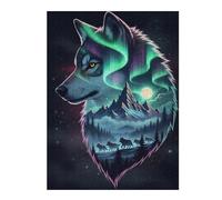52x38cm/1000pcs Jigsaws for Teenagerss Puzzle Alpha Wolf - Double Exposure Night Landscape Wall Art Adult Jigsaw Puzzle Relaxing Games Wall Art for Is Ideal As A Gift 52x38cm/1000pcs