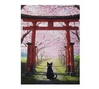 52x38cm/1000pcs Jigsaws for Teenagerss Puzzle Black Cat Under Cherry Blossom Torii Puzzle for Adults Anti-Stress Toys Birthday Present for Is Ideal As A Gift 52x38cm/1000pcs