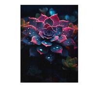 52x38cm/1000pcs Jigsaws for Teenagerss Rainy Succulent Flower Puzzle for Adults Fun Games Staycation Kill Time Challenging To Complete 52x38cm/1000pcs