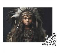 52x38cm 1000pcs Native American Girl Headdress Jigsaw Puzzle, 1000 Piece