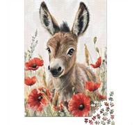 52x38cm/1000pcs, Paper Puzzle, 1000 Pieces, Donkey Red Poppies Field