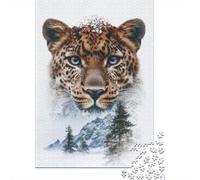52x38cm/1000pcs, Paper Puzzle, 1000 Pieces, Leopard in Snowy Mountains