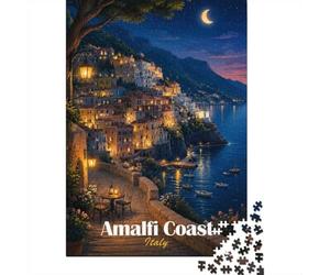 52x38cm/1000pcs, Picture Puzzle, 1000 Pieces, Amalfi Coast Night Moon