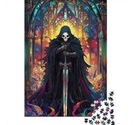 52x38cm/1000pcs, Picture Puzzle, 1000 Pieces, Stained Glass Skeleton Knight