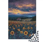 52x38cm/1000pcs, Picture Puzzle, 1000 Pieces, Sunset Sunflower Field