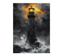 52x38cm/1000pcs Puzzle For Adults Dramatic Lighthouse Amidst Storm in Charcoal Style Jigsaw Puzzle Relax Games Enhance Memory Deal As Gifts for The Whole Family 52x38cm/1000pcs