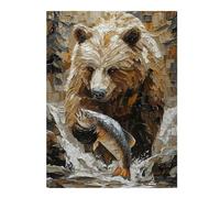 52x38cm/1000pcs Puzzle For Adults Grizzly Bear Fishing in Dynamic Impasto Style Jigsaw for Adults Hands-on Game A Work of Art Deal As Gifts for The Whole Family 52x38cm/1000pcs