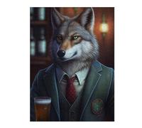 52x38cm/1000pcs Puzzle For Adults Wolf Barkeeper Suit Animal Jigsaw Puzzle Relax Games Enhance Memory Deal As Gifts for The Whole Family 52x38cm/1000pcs