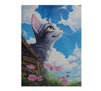 52x38cm/1000pcs Puzzles for Adults Cute Cat Look at The Sky Puzzle for Adults Hands-on Game A Work of Art Unique Gifts for Birthday And Christmas 52x38cm/1000pcs