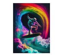 52x38cm/1000pcs Puzzles for Teenagerss Astronaut Surfing Rainbow Wave -2 Jigsaw for Adults Brain Teaser Game But Fun And Humorous for Birthday, Chrismas 52x38cm/1000pcs