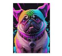 52x38cm/1000pcs Puzzles for Teenagerss Neon Pug Portrait Jigsaw for Adults Brain Teaser Game But Fun And Humorous for Birthday, Chrismas 52x38cm/1000pcs