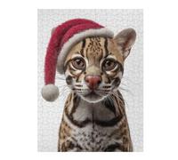 52x38cm/1000pcs Puzzles for Teenagerss Ocelot Wearing A Christmas Hat Adult Jigsaw Brain Teaser Game Presents for Women for Birthday, Chrismas 52x38cm/1000pcs