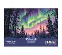 52x38cm/1000pcsPuzzles, Puzzles Für Erwachsene Und Teenager Dense Pine Forest,Northern Lights, Lone Wolf