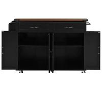 53.5" Kitchen Cart Island with Power Outlet Drop Leaf Farmhouse SleCabinet on Wheels Black en e MultiFunctal Trolley for Dining Room & Kitchen