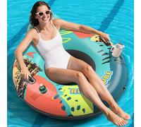 53" Heavy Duty River Tube Float for Adults,Inflatable River Raft Float for Pool Lake Beach with Built-in Cup Holders, Ergonomic Backrest,Durable Grip Handles & Grab Rope, 360Lb Weight Capacity
